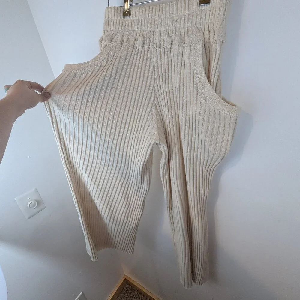 Free People Beach Serena Ripped Raw Edge Pants in Cream, Sz XS